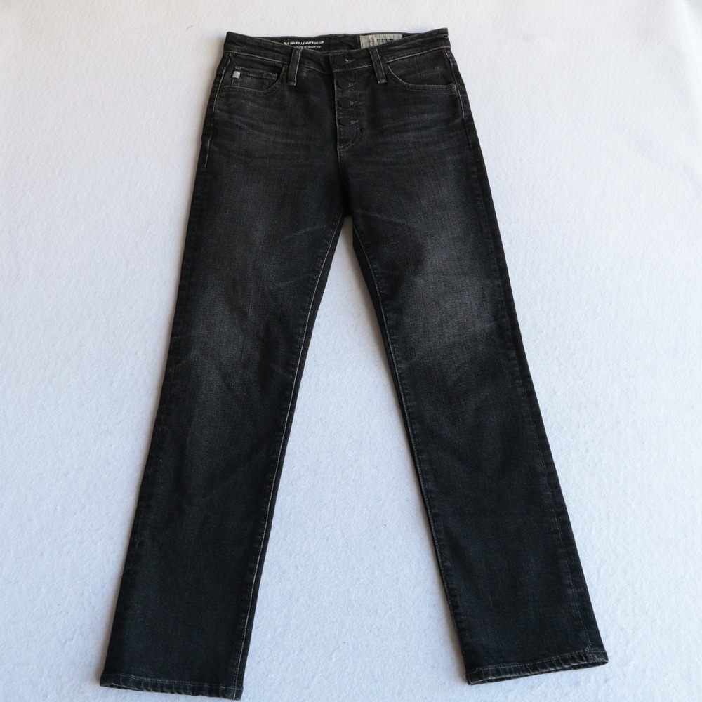 AG Adriano Goldschmied Isabelle High Rise Straight Crop Jeans Black 25R Button